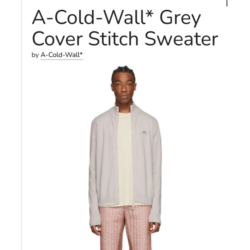 Men's A-Cold-Wall* Moonbeam Grey Cover Stitch Zip Up Sweater S